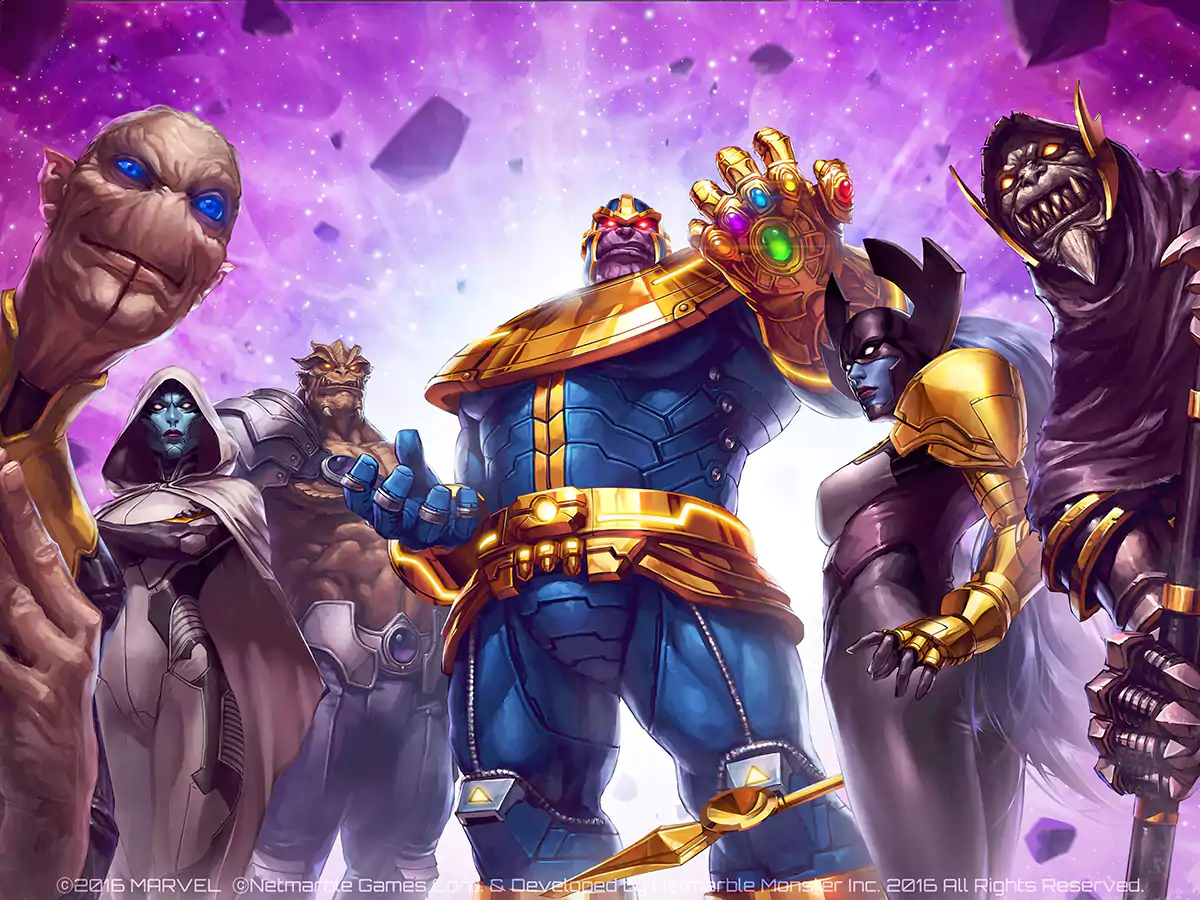 Las armas más conocidas de los cómics 5 Las 10 armas más conocidas en el mundo de los cómics Ilustración de Thanos hecha por Jeehyung Lee para Marvel Future Fight. Marvel / Netmarble Games Corp. / Netmarble Monster Inc.
