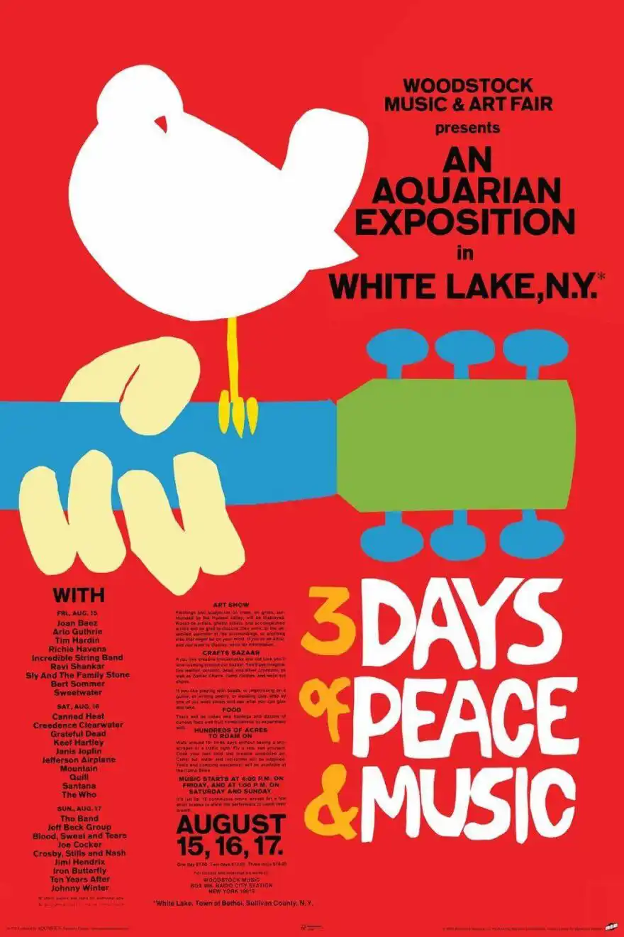 Woodstock: el paraíso hippie 6 El cartel del festival de Woodstock de 1969, creado por Michael Skolnick.
